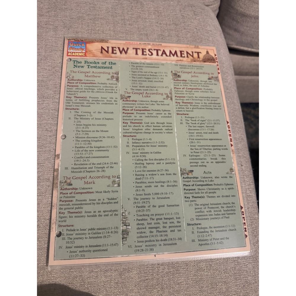 QuickStudy Academic New Testament Laminated Study Guide Thomas Smith M. Div.